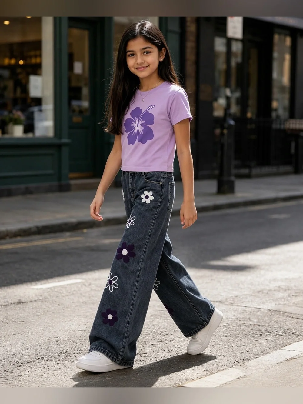 Girls 2 Piece purple Flower Outfit: 9-10 Yrs.